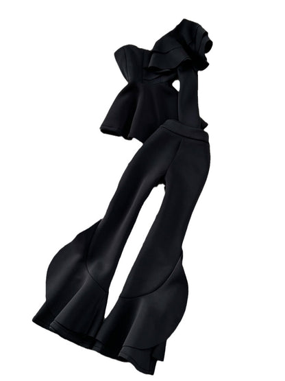 Asymmetrical Ruffle One-Shoulder Top & Palazzo Pants Set