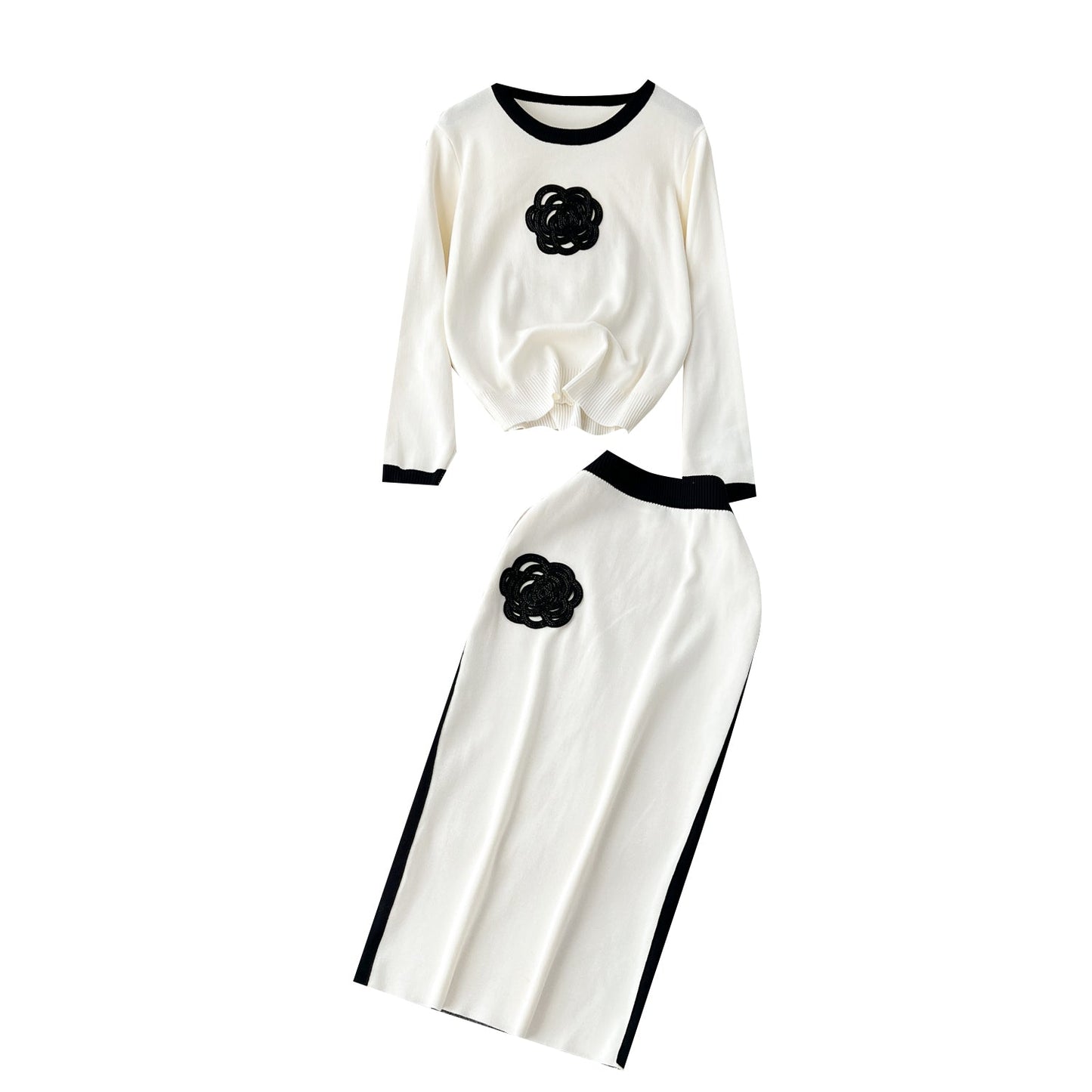 Round Collar Sweater&Skirt Knitted 2Pcs