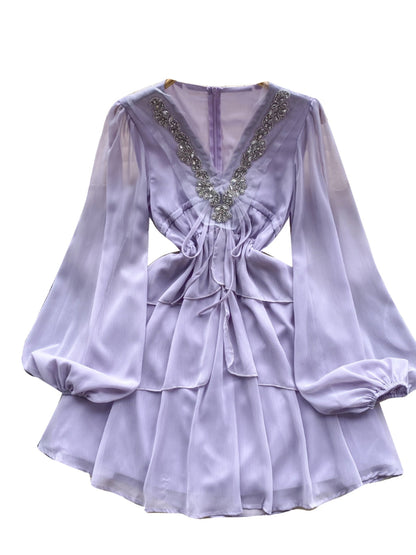 Beaded V-Neck Chiffon Evening Dress