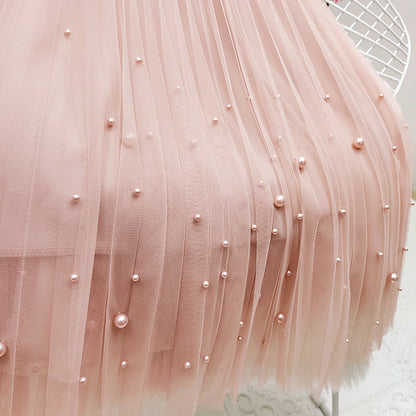 French Retro Beaded Mesh Skirt