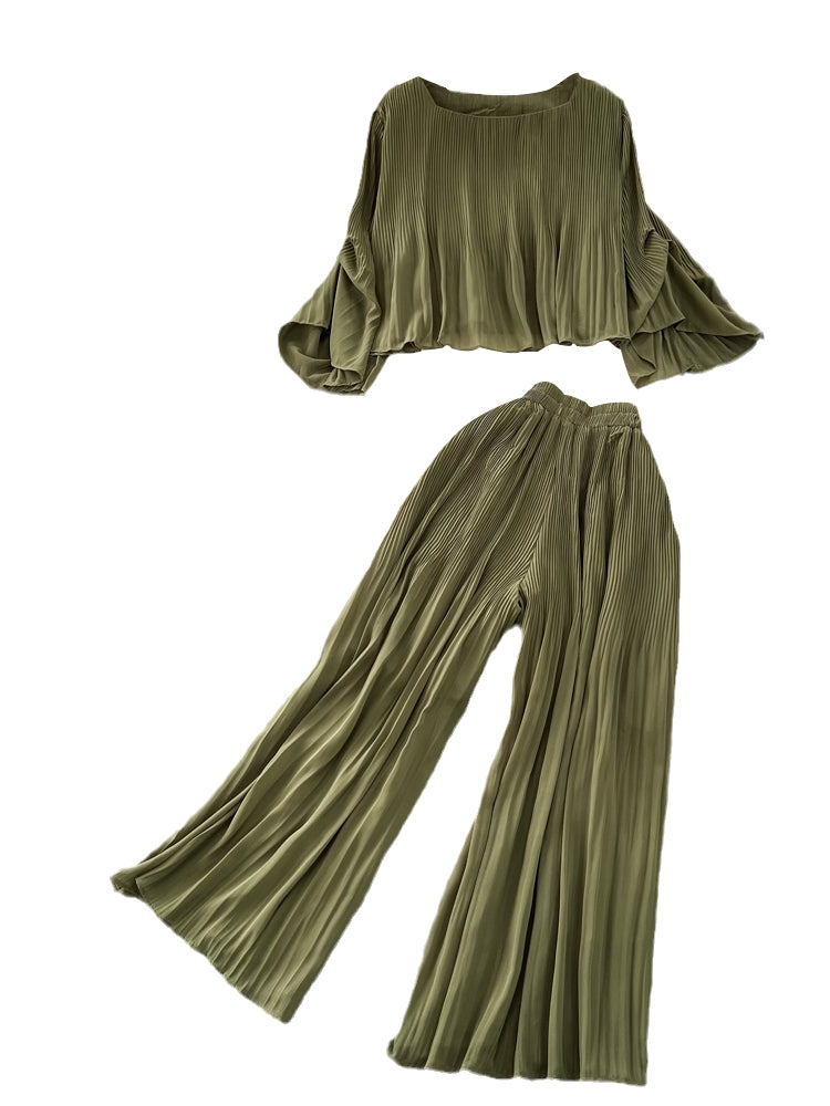 Top&Trousers Loose-fitting Chiffon 2Pcs