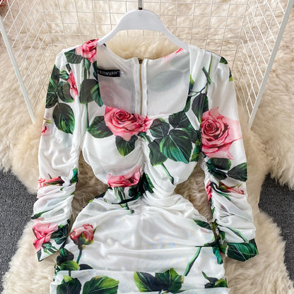 Square Neck Printed Mesh Dress