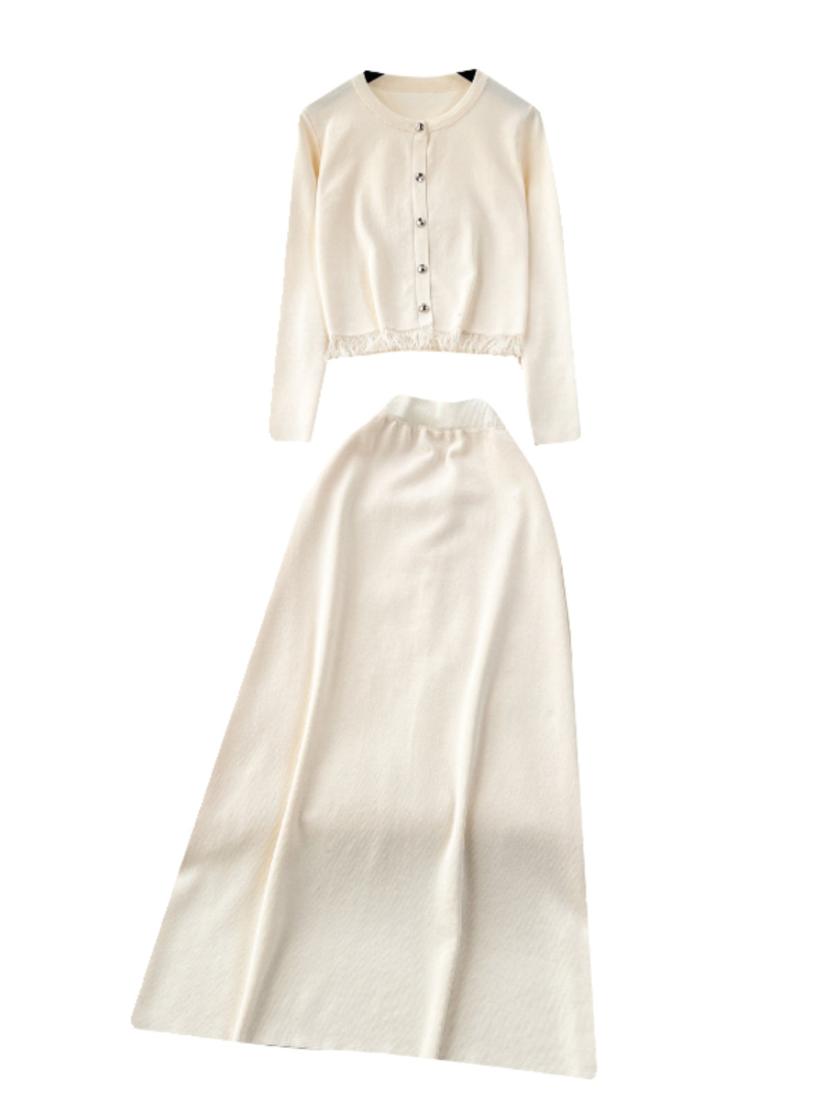 Cardigan&Half-body Skirt Fringed Knit 2Pcs