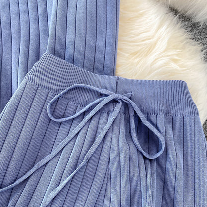 Knit Sleeveless Top Wide Leg Pants Two Piece Set