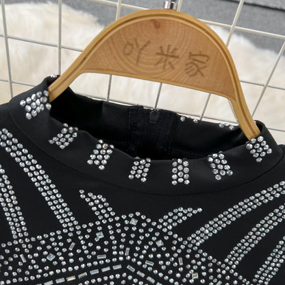 Top&Fishtail Skirt Rhinestone Studded 2Pcs