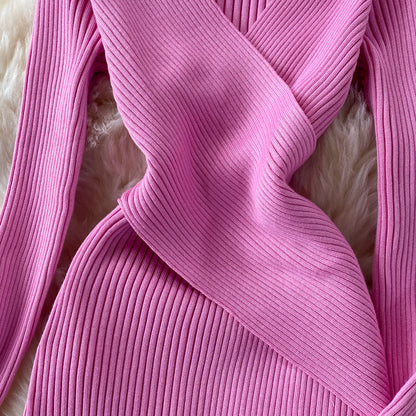 Body-Hugging V-Neck Knitted Gown