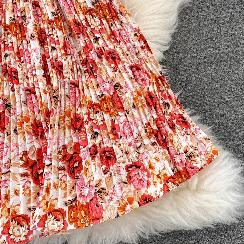 Fairy Ruffle Sleeve Floral Pleated Dress