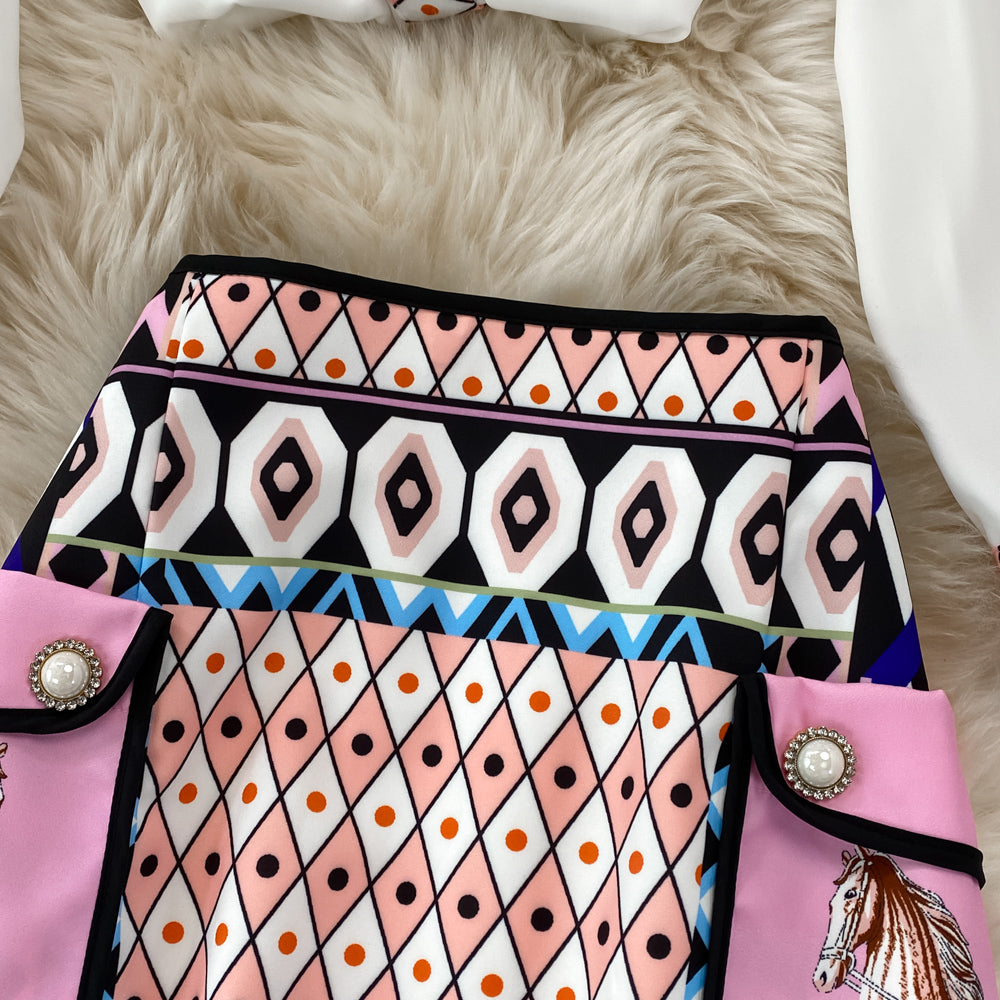 Printed Shirt & High Waist Skirt Two Piece Set