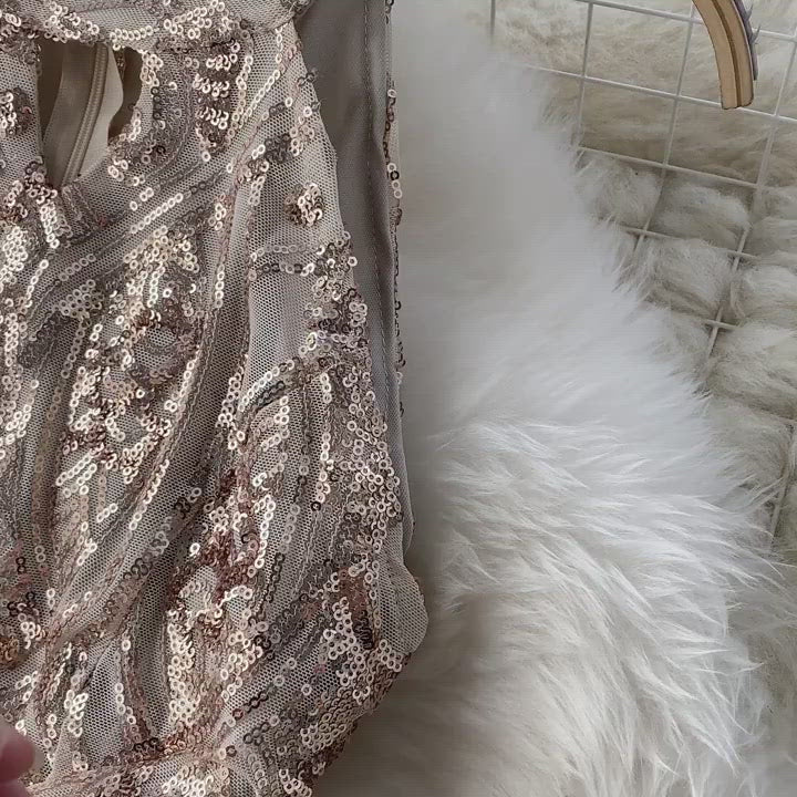 Off-the-shoulder Sequined Mesh Dress