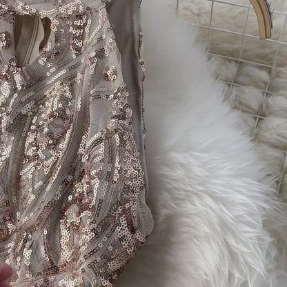 Off-the-shoulder Sequined Mesh Dress