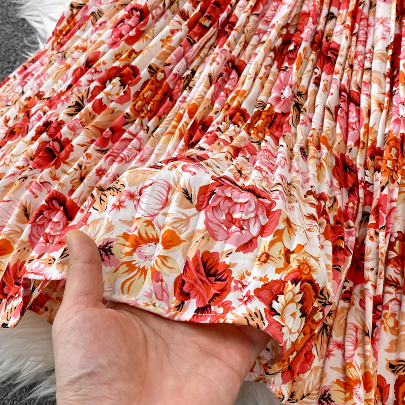 Fairy Ruffle Sleeve Floral Pleated Dress