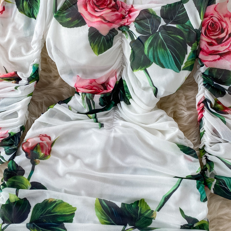 Square Neck Printed Mesh Dress