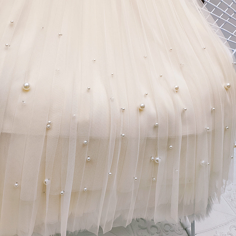 French Retro Beaded Mesh Skirt