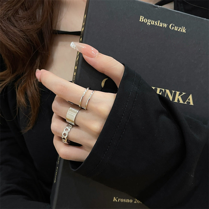 Japanese Style Silver Rings 3Pcs