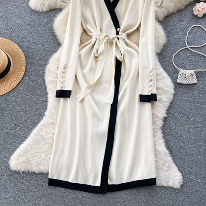 Color Blocking Knitted Cardigan Dress