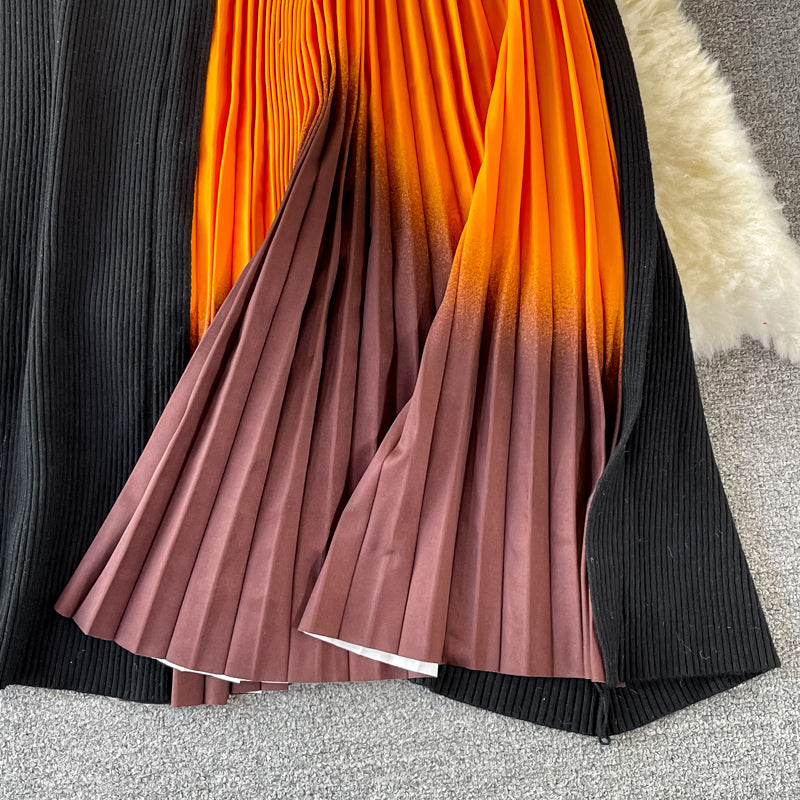 Long Sleeve Knitted Pleated Dress