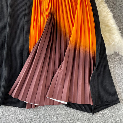 Long Sleeve Knitted Pleated Dress