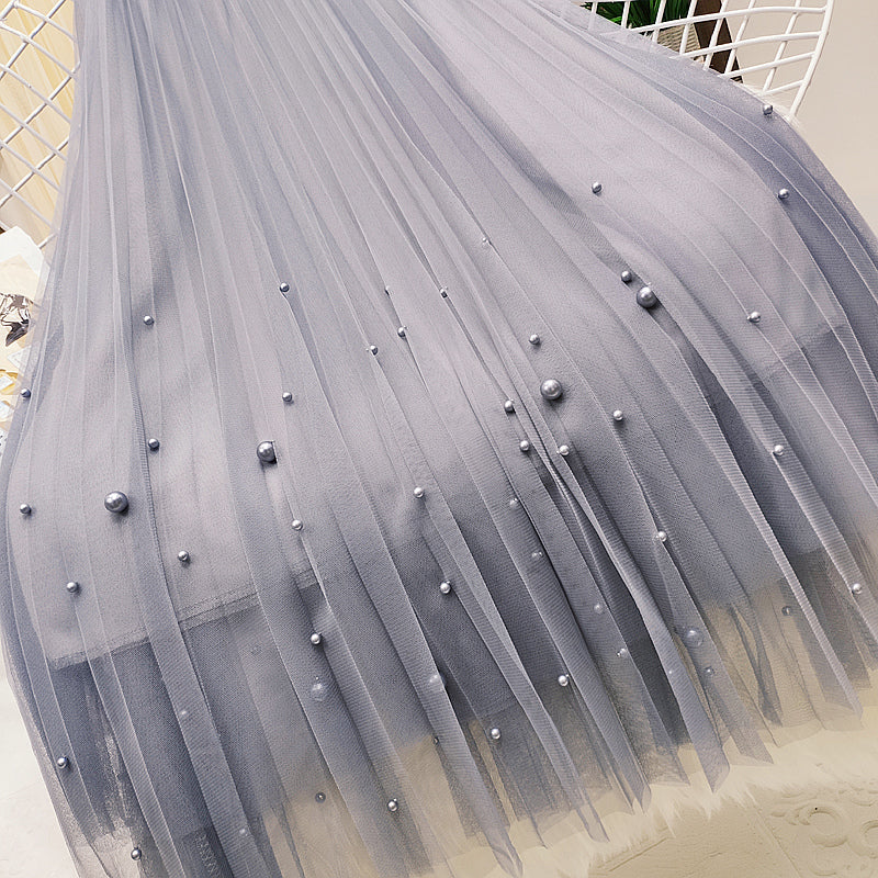 French Retro Beaded Mesh Skirt