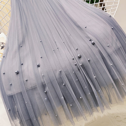 French Retro Beaded Mesh Skirt