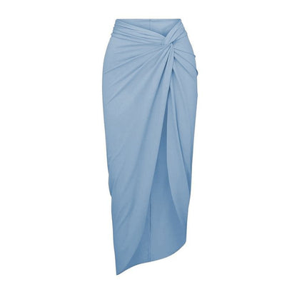 Ruffled Solid Color Tankini&Wrap Skirt 2Pcs