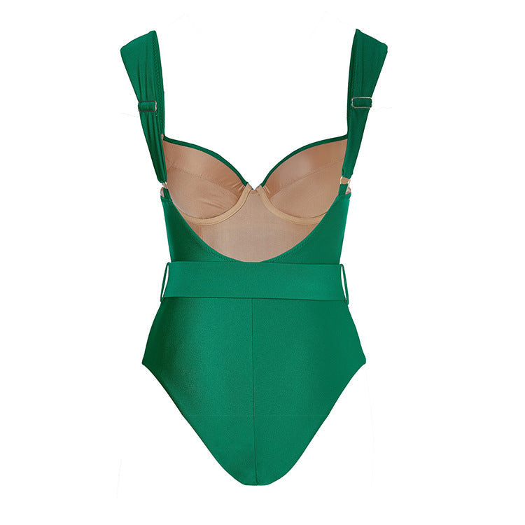 Hollowed Slip One-piece Swimwear&Skirt 2Pcs