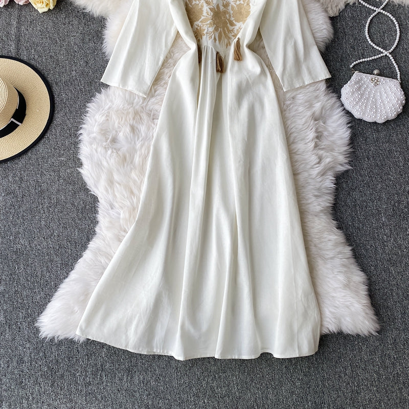 Cotton&Linen Embroidered Tassel dress
