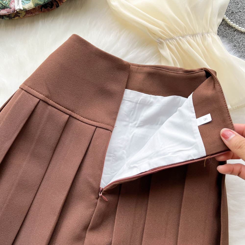 2pcs Bubble-sleeve Top with Pleated Skirt