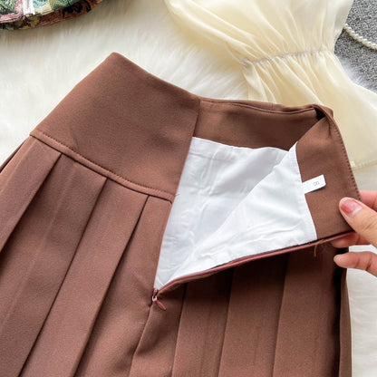 2pcs Bubble-sleeve Top with Pleated Skirt