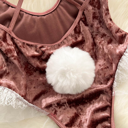 Sexy Pink Rabbit Girl Velvet Jumpsuit