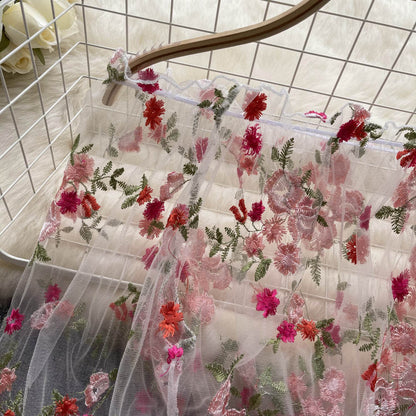 Delicate Floral Embroidery Neckline Blouse