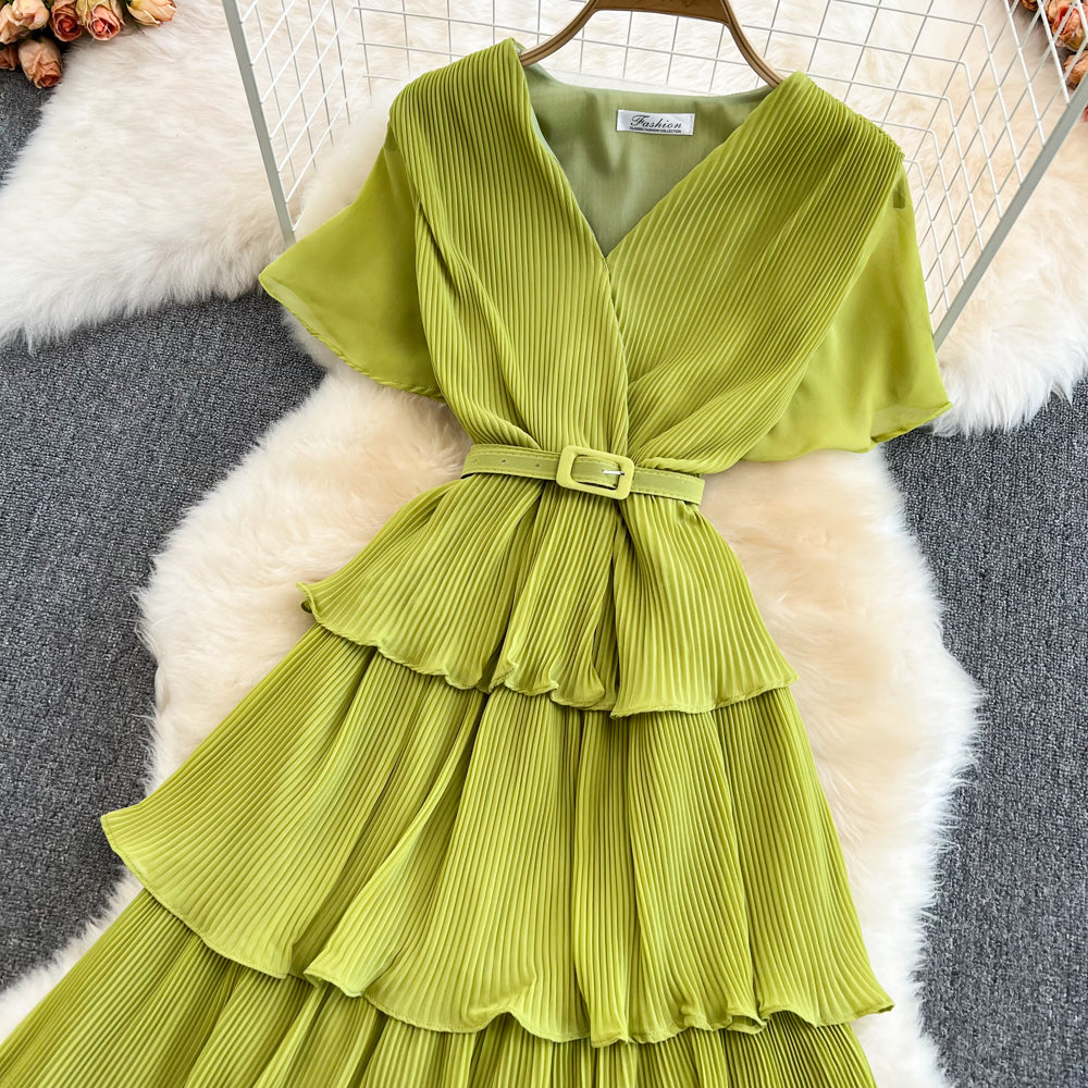 V-Neck High Waist Cake Dress