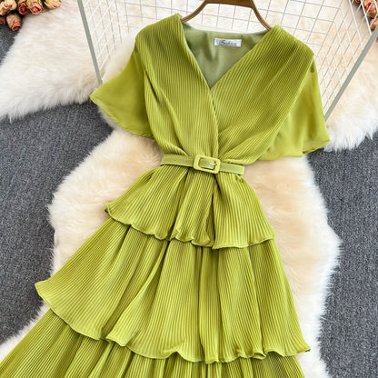 V-Neck High Waist Cake Dress