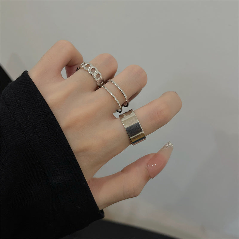 Japanese Style Silver Rings 3Pcs