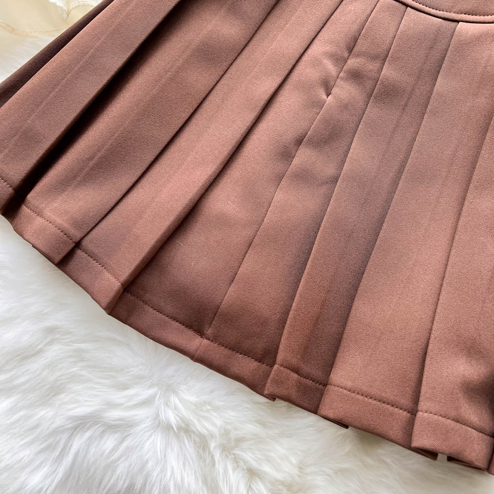 2pcs Bubble-sleeve Top with Pleated Skirt