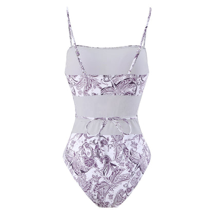 Floral Swimwear&Lace-up Apron Skirt