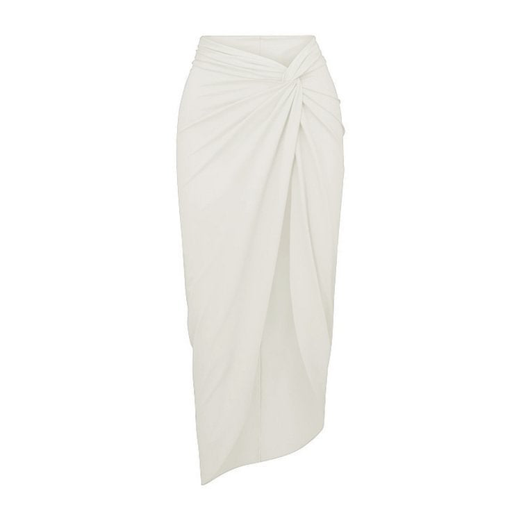 Ruffled Solid Color Tankini&Wrap Skirt 2Pcs