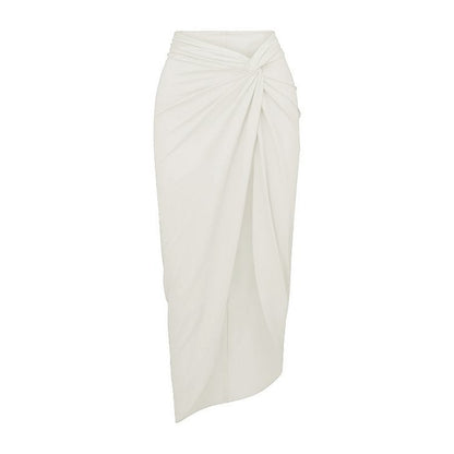 Ruffled Solid Color Tankini&Wrap Skirt 2Pcs
