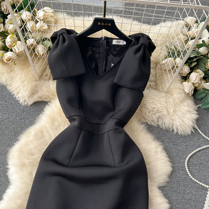 Elegant Black V-neck Dress