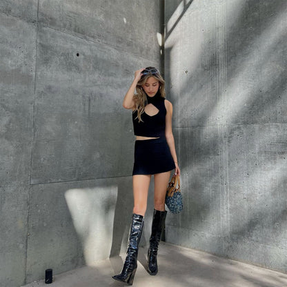 Turtleneck Hollowed Sleeveless Sweater