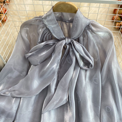Retro Loose Bow Tie Shirt