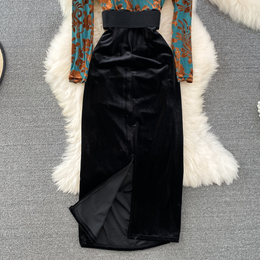 Elegant Pleated Print Faux Two-Piece Dress