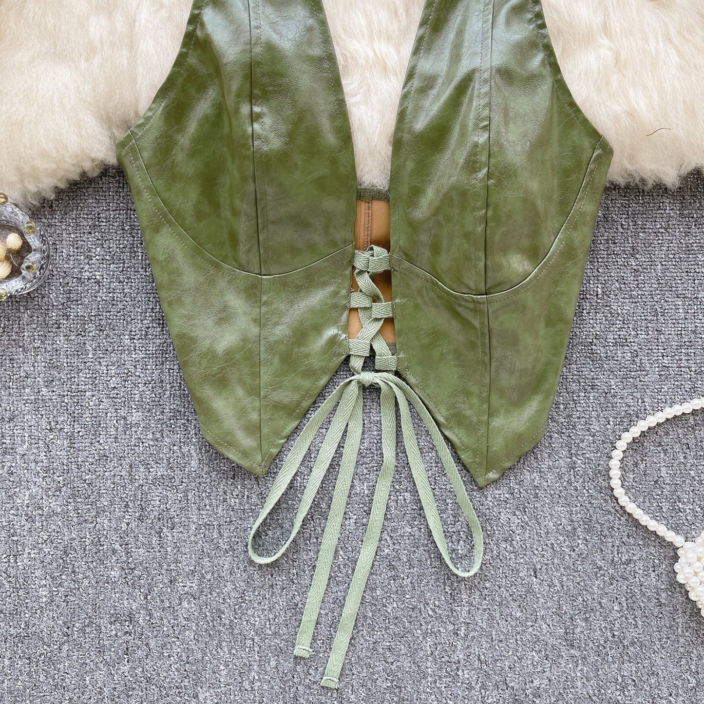PU Leather Lace-up Backless Vest