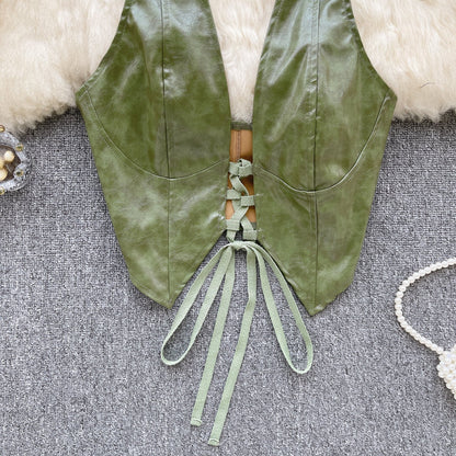 PU Leather Lace-up Backless Vest
