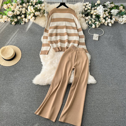 Striped Sweater&Wide-leg Pants 2Pcs