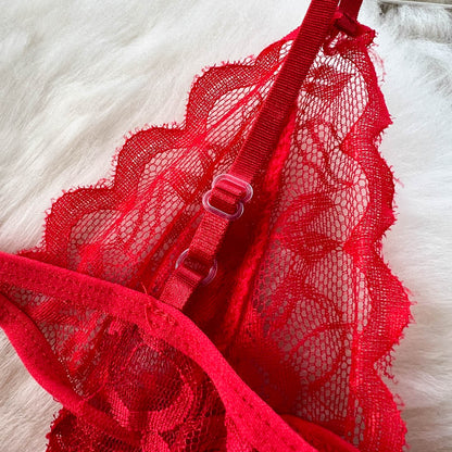 Red Lace Hollowed See-through Jumpsuit