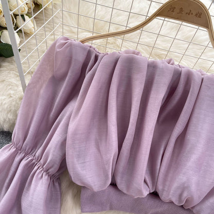 Sexy schulterfreies Chiffontop mit Rüschen