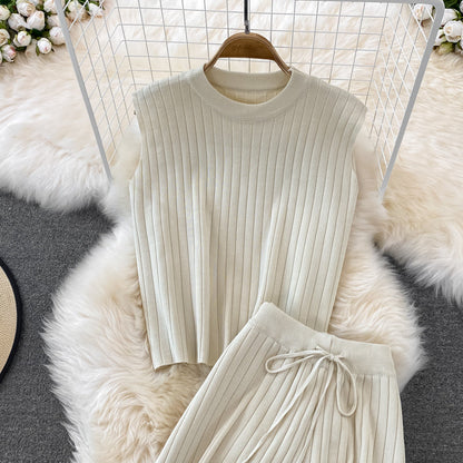 Knit Sleeveless Top Wide Leg Pants Two Piece Set