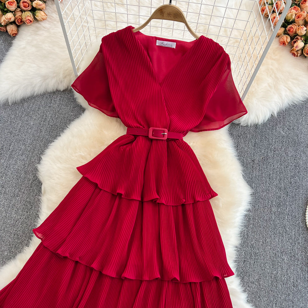 V-Neck High Waist Cake Dress