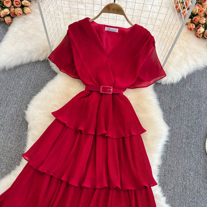 V-Neck High Waist Cake Dress