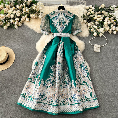 Courtly V-neck Bow Floral Dress
